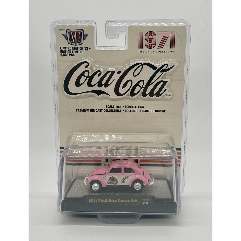 M2 Machines Coca-Cola 1953 VW Beetle Deluxe 1971 Unity Pink 1:64 NEW